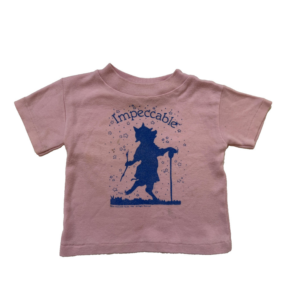 Vintage Impeccable Pig‎ Shirt Toddler 2T Pink Blue Graphic Tee Made USA 1986